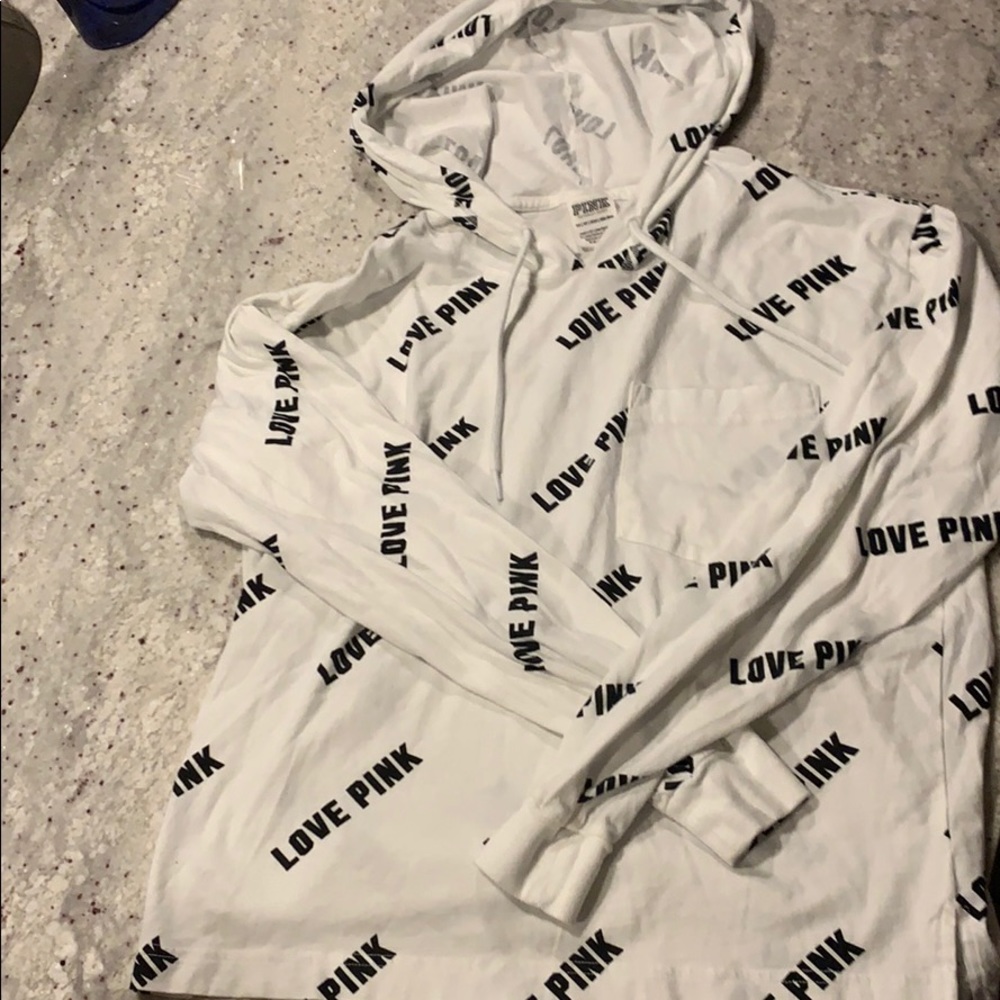 Pink Victoria’s Secret white pocket hoodie - xs